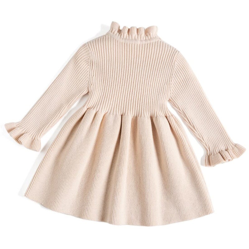 Simplee kids Little Girls' Long Sleeve Girl Dresses Ribbed Knit Sweater Dress Apricot 1-2T - Image 2